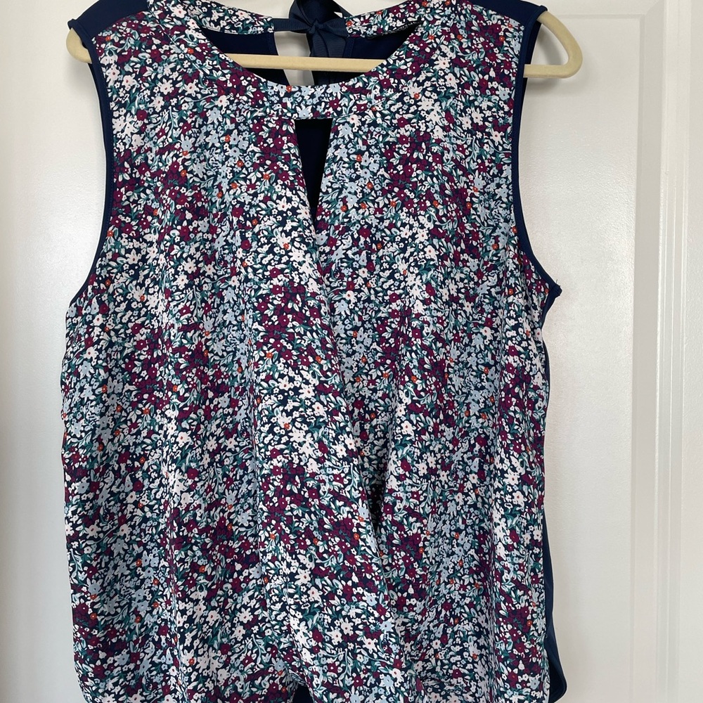 41 Hawthorn Navy and Burgundy Floral Blouse